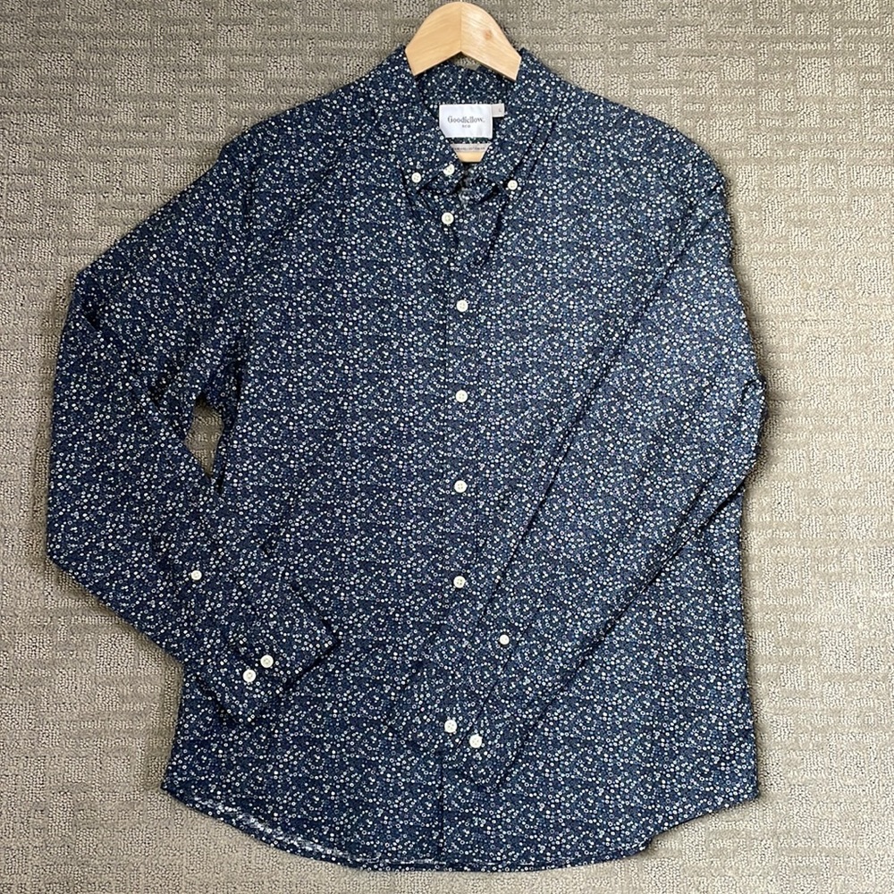 Goodfellow & Co Navy Blue Printed Button Down